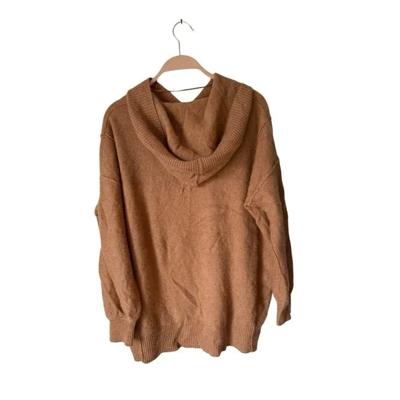 free People "Pure Cashmere Boyfriend Hoodie tan oversize size large soft hole - Picture 2 of 3